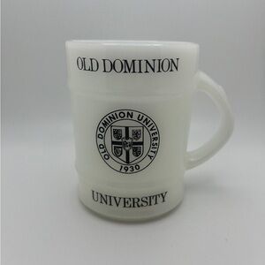 Vintage Anchor Hocking Fire King Old Dominion University Milk Glass Mug ODU